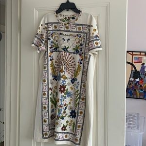 Tory Burch Ivory Peacock Meadow T-shirt Dress Sz M